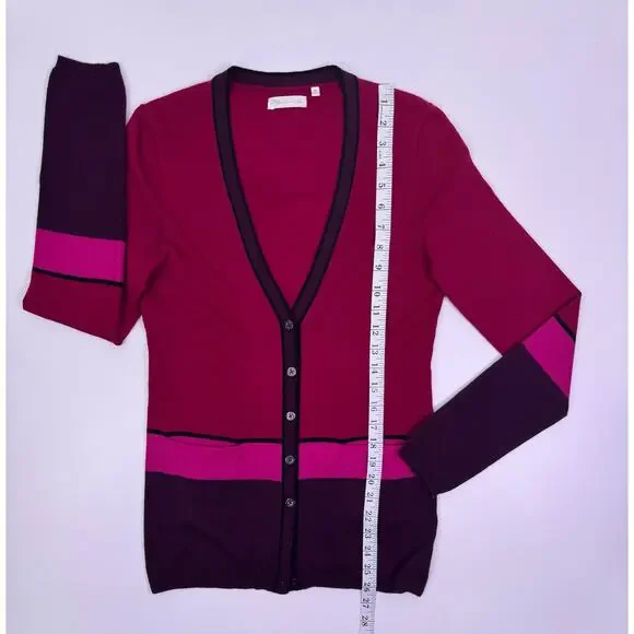 Martin + Osa 100% Cashmere Sweater Warm­tone Striped Cardigan Size M - Picture 6 of 9